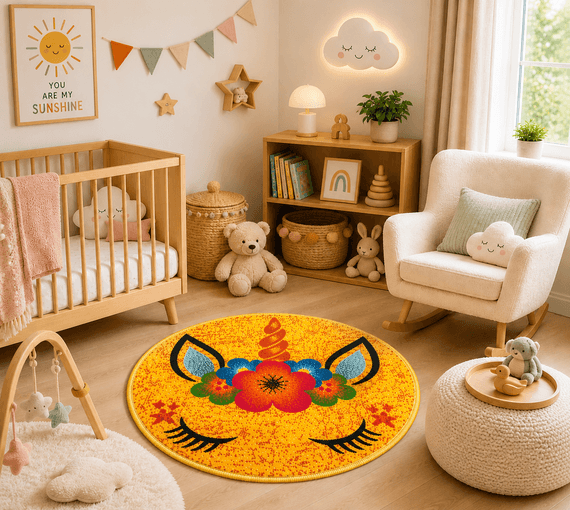 Yellow Floral Unicorn Rug