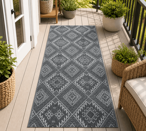 Boho Geometric Outdoor Runner Rug