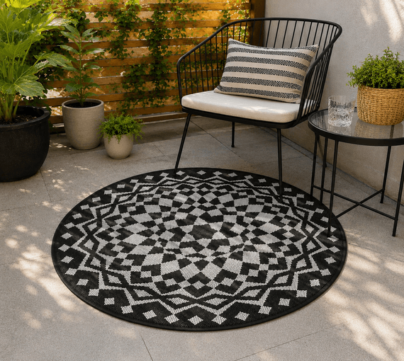 Round Indoor Outdoor Rug Geometric Pattern 